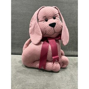 13" Vintage Handmade Cloth Quilt  Dog Stuffed Animal Plush Blush Pink Polka Dot